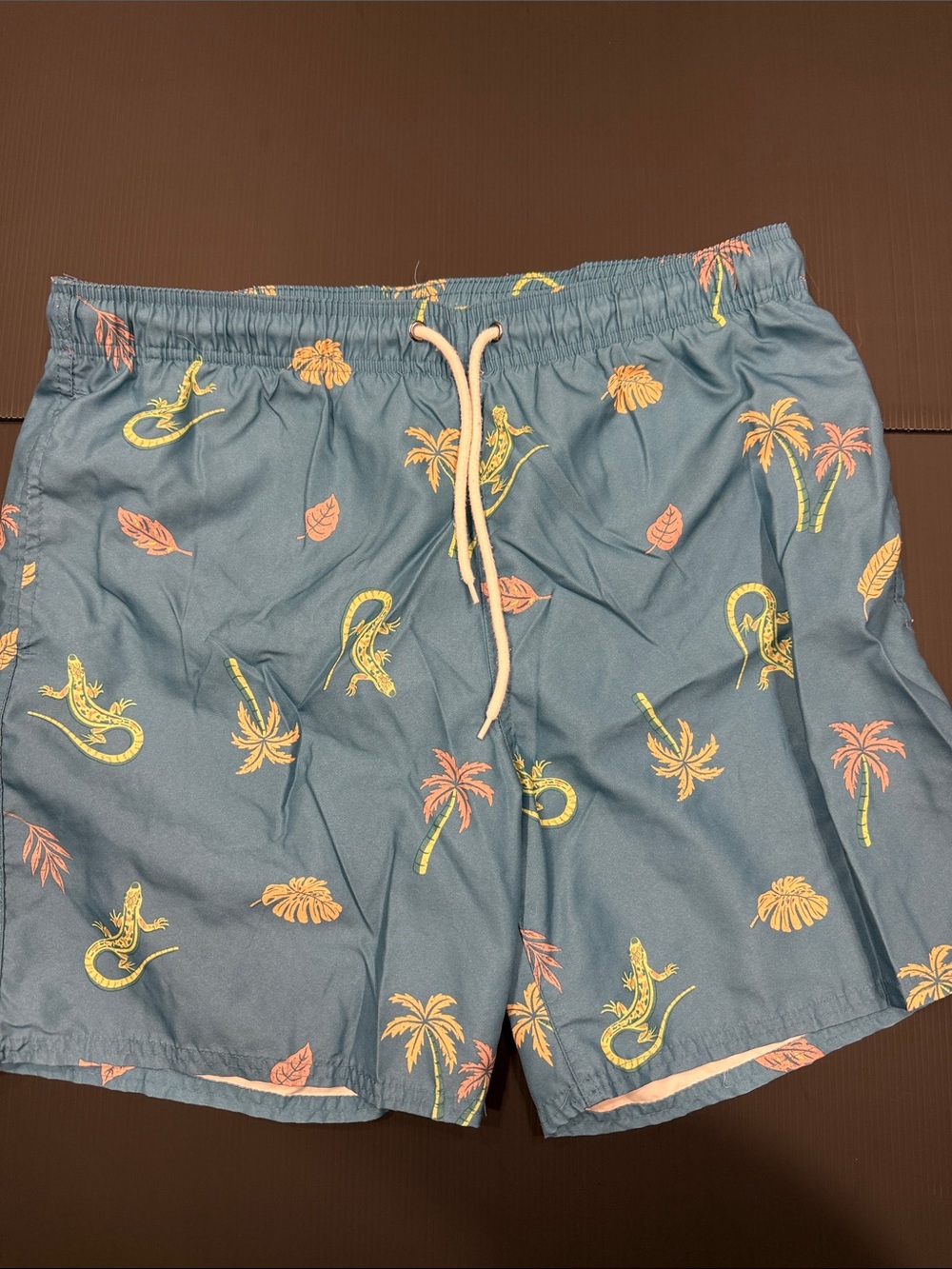 Arizona Jean Company Blue Swim Trunks with Yellow & Pink Tropical Print